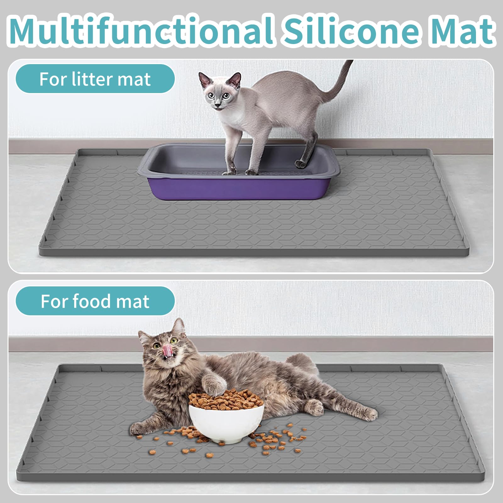 Anzfy Cat Litter Mat, 34" x 22" Silicone Cat Mat for Litter Box, Silicone Cat Litter Box Mat for Scatter Control, Easy Clean, Waterproof and Non-Slip(Grey) - image 7
