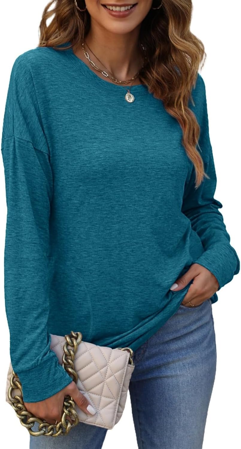 Long Sleeve Shirts for Women Casual Crewneck Sweatshirt 2025 Trendy Loose Basic Tunic Tops - Image 2