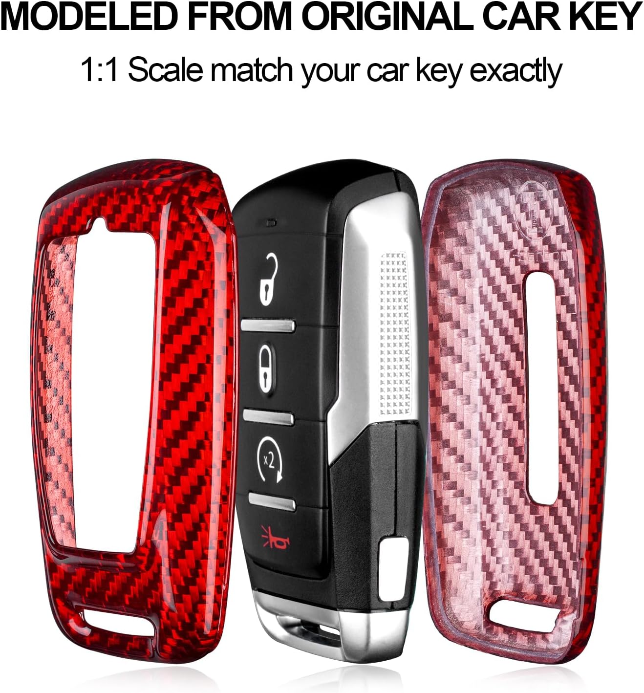 T-carbon Real Glass Fiber Key Fob Protector Compatible with Ram Key fob Cover fits for Ram1500 2500 3500 TRX Limited Rebel Bighorn Lonestar Laramie Key Fob Case,Red
