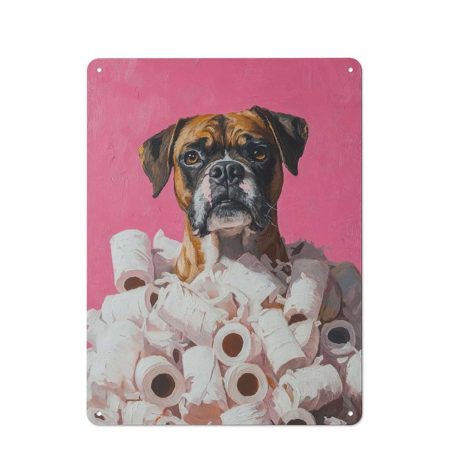 Junmoney Boxer Dog In Toilet Paper Painting Boxer Dog Metal Plaque 40X30cm With Toilet Art For Garage Wall, Retro Decor, For Garage Decor Collectors Refreshing A Room In Autumn