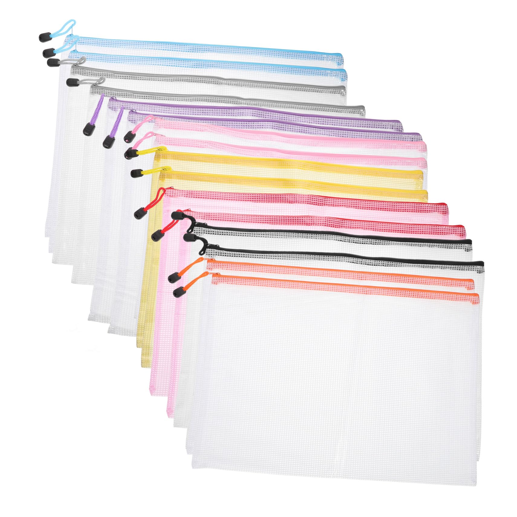 16pcs Pochettes Document Zippées A3 Pochette Transparente en Pvc Imperméable à Maille pour Bureau École