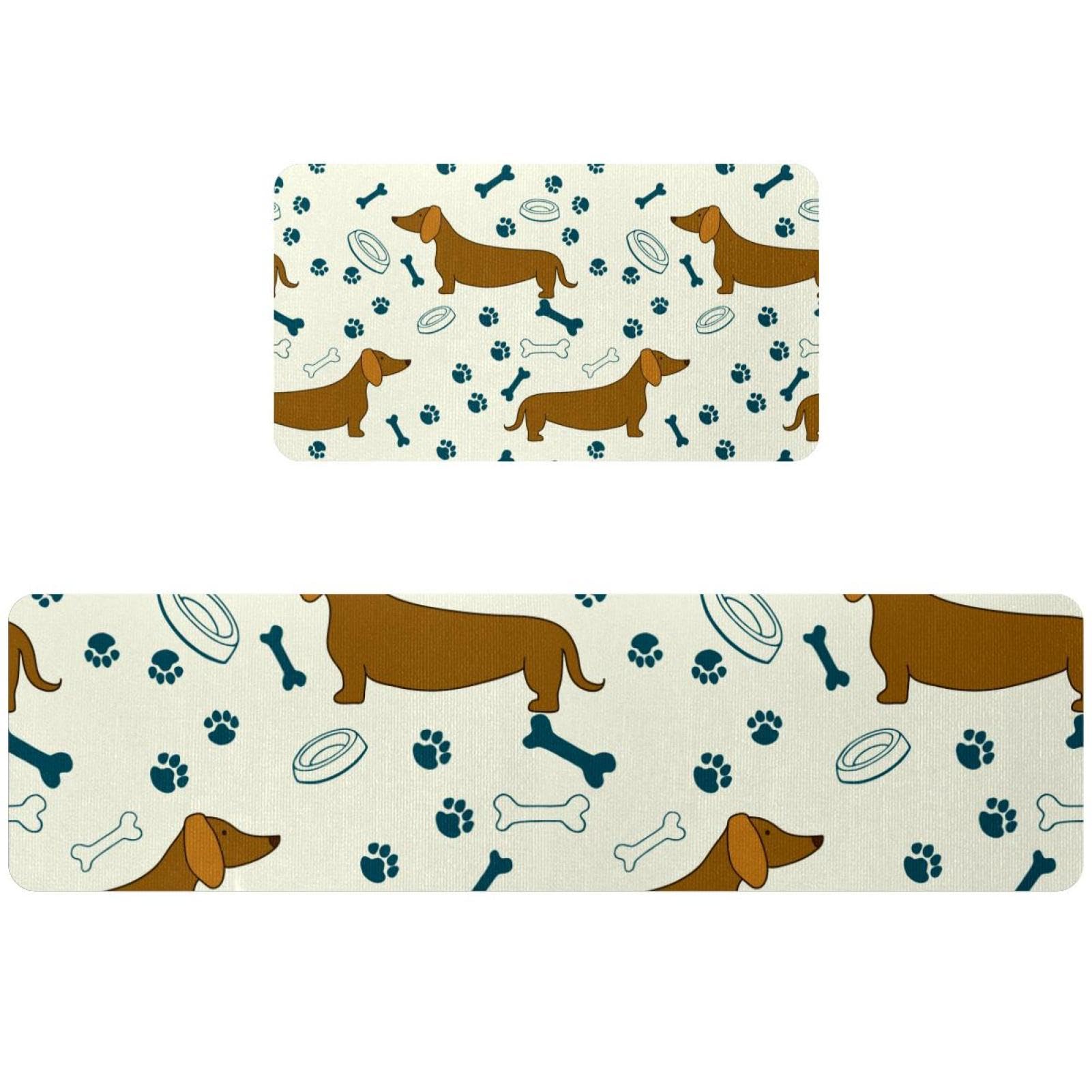 Alfombrillas de cocina VAPOKF lavables set de 2 alfombras antideslizantes de perro salchicha