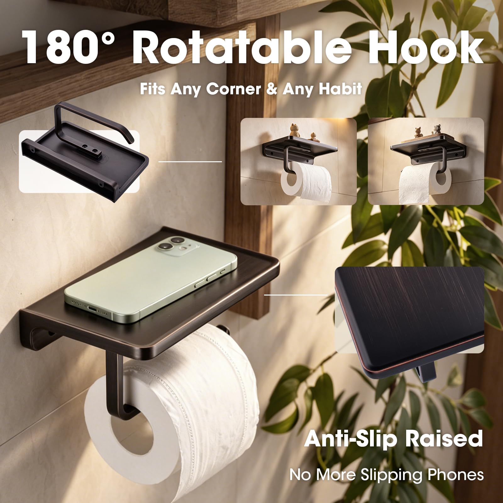 Toilettenpapierhalter mit Telefonablage Badezimmer Wandmontage Tissue Rollenspender Aufbewahrung Öl eingerieben Bronze