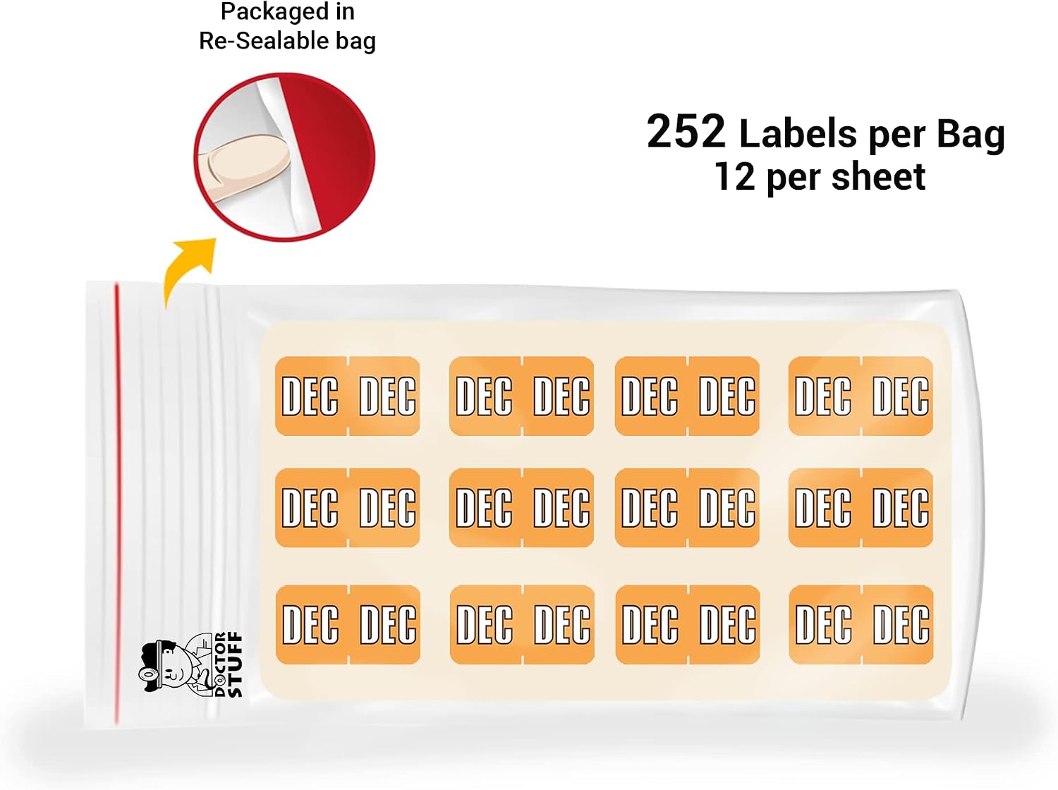 Doctor Stuff - File Folder Month Labels, December, Sycom End Tab Match - SYET Series Stickers, Fluorescent Orange, 3/4" x 1-1/2", 252/Pack