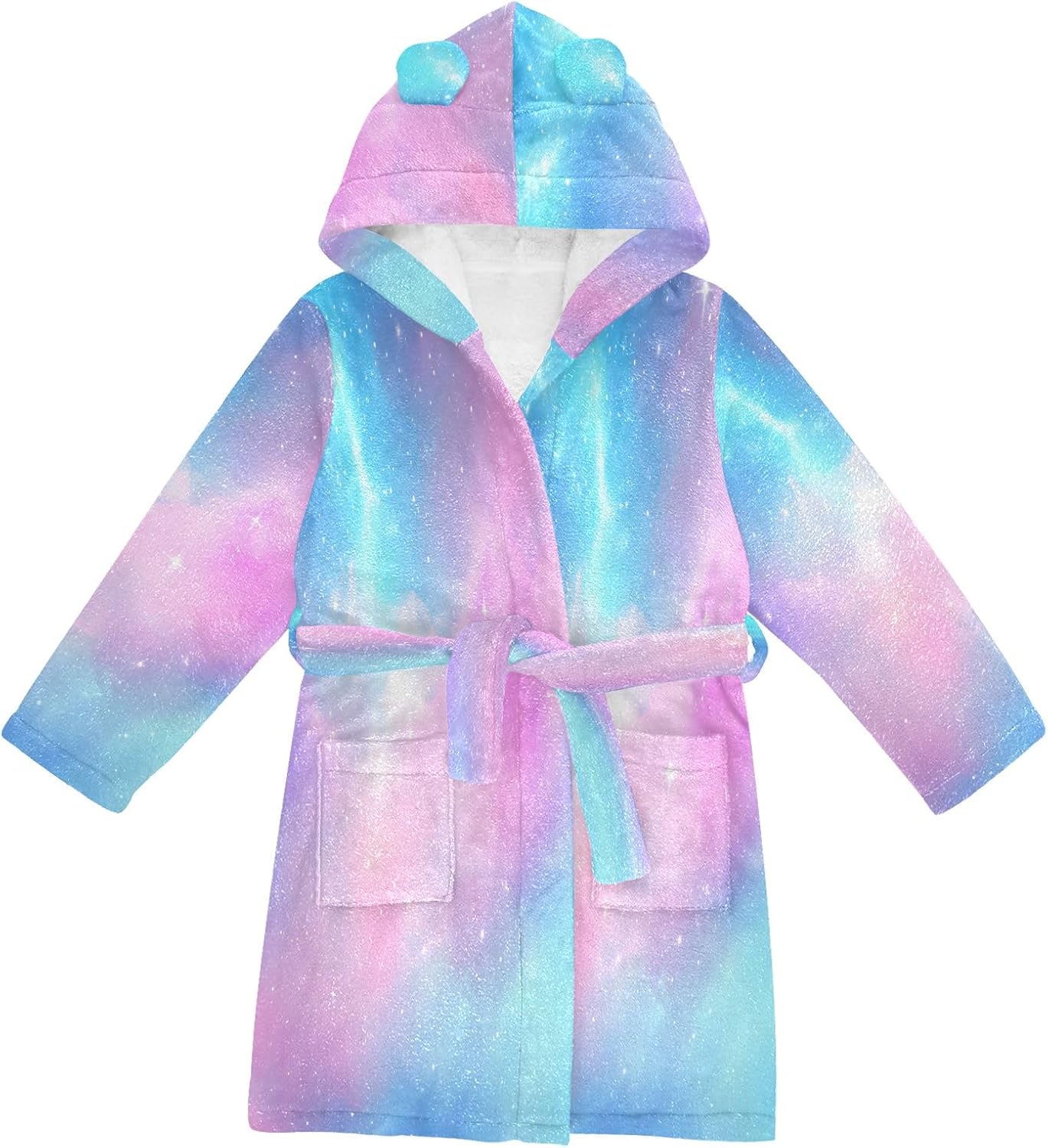 Pink Blue Sky Toddler Hooded Bathrobe for Boys Girls Soft Plush Bath Towel Robe 2-12 Years