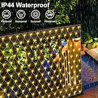 Vista 2 de Luz de Red Navideña para Exteriores, 5 pies x 5 pies, 100 luces LED de malla, operadas por batería, luces de red de Navidad conectables e