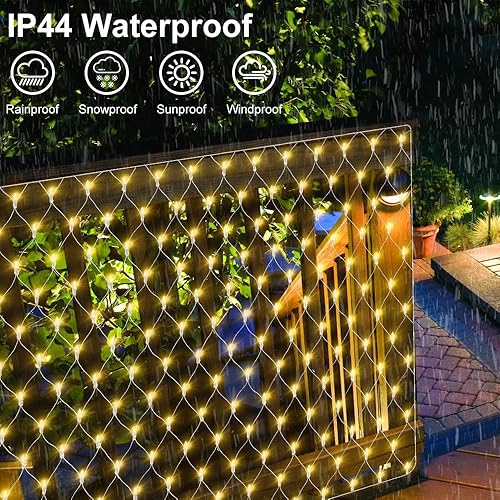 Miniatura 2 de Red de luz de Navidad para exteriores, 100 luces LED de malla de 5 x 5 pies, funciona con pilas, cadena de luces de Navidad conectable, impermeable,