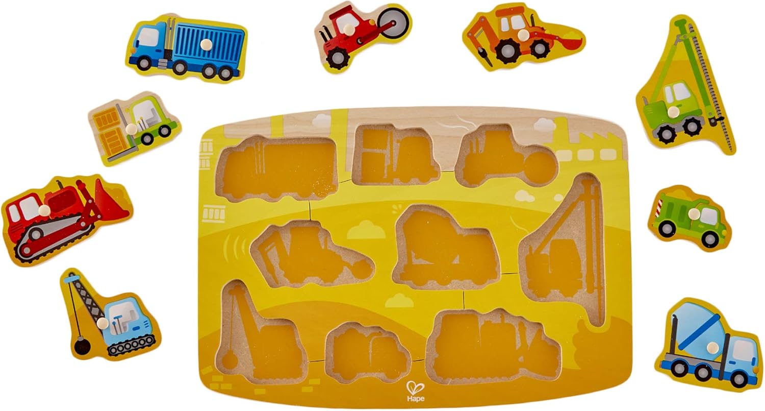 Hape Construction Peg Puzzle| 10 Piece Wooden Peg Jigsaw Puzzle Game image 2