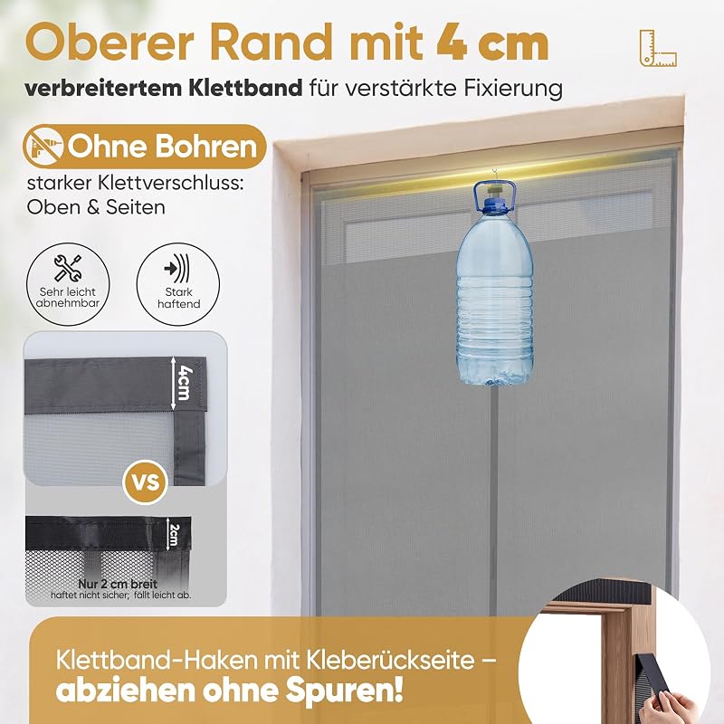 Sekey Szúnyogháló Ajtóra Mágneses Rögzítés Velcro 110x220cm Szürke