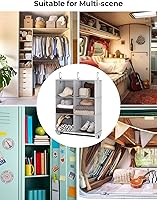 Vista 5 de StorageWorks Organizador de armario colgante con barra de metal, organizadores de armario de 6 secciones y almacenamiento, estantes colgantes blanco