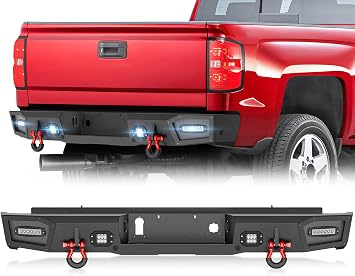 YZONA for Chevy Silverado & GMC Sierra 2500 3500 HD Rear Bumper Compatible with 2015 2016 2017 2018 2019 Chevrolet Silverado & GMC Sierra 2500 3500 w/LED Lights, Paintable Armor, Sensor Holes, D-rings