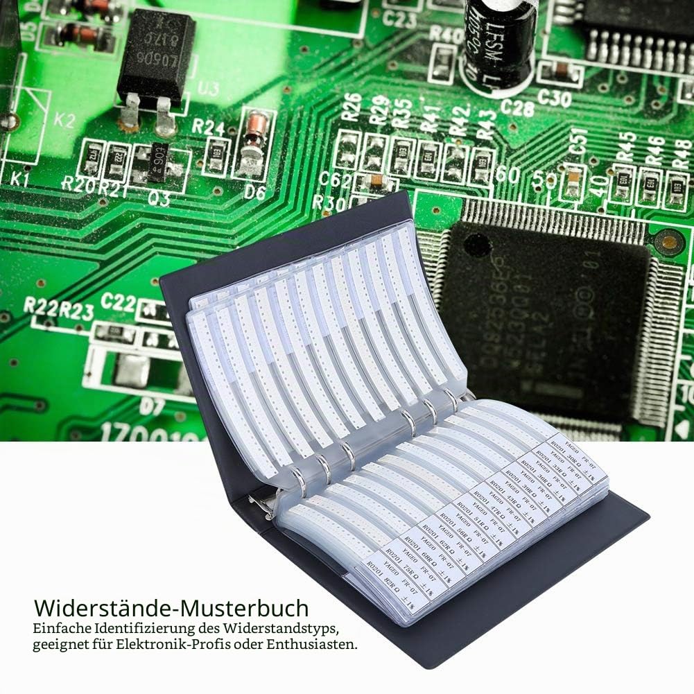 Widerstands-Musterbuch, Widerstands-Kombinations-Musterbuch-Kit 0201 Serie 170 Wert-Kunststoffwiderstände-Kit Buch Tragbare Elektronische Komponenten Sortiments-Kits Musterbuch-Organizer Schwarz