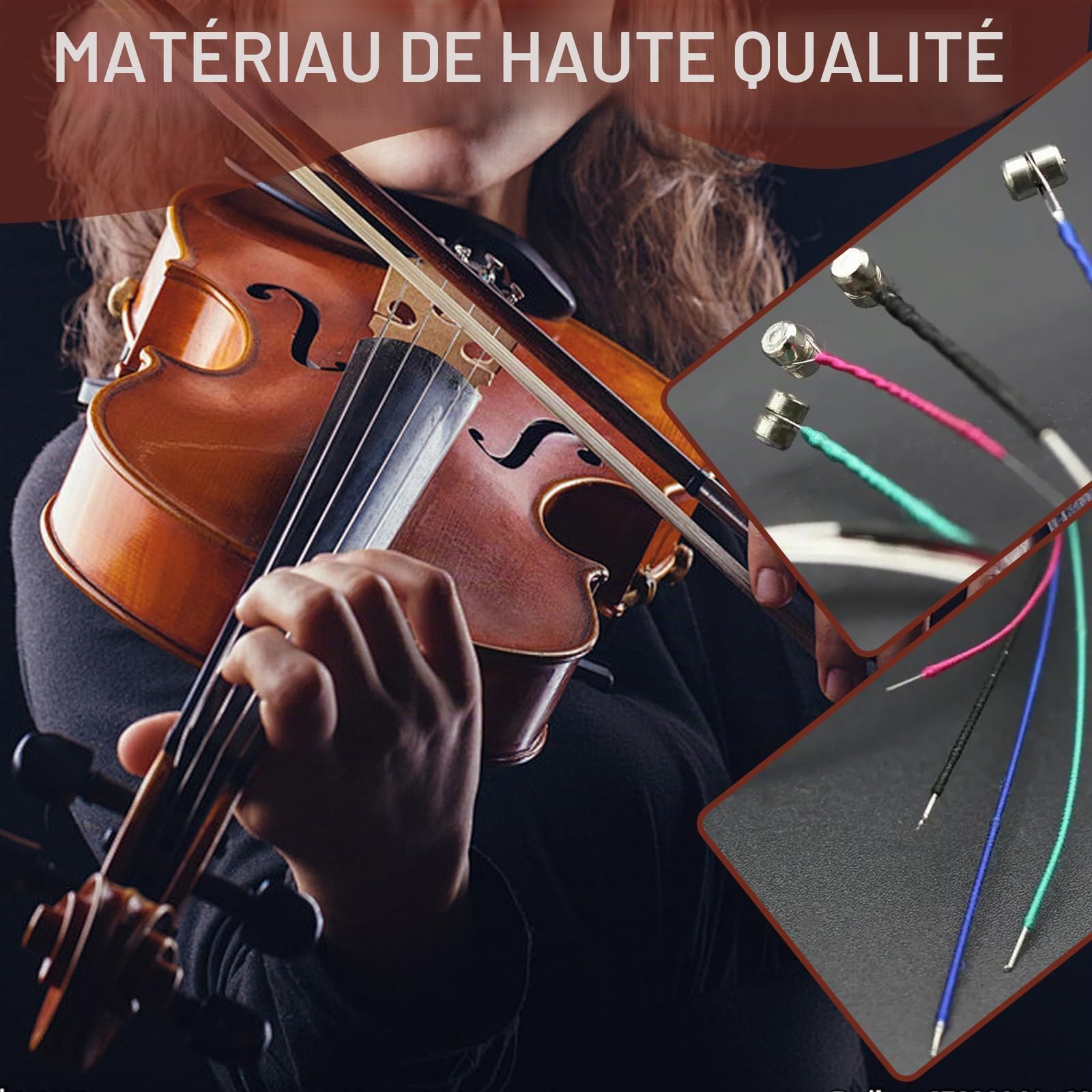 QGK Ensembles Cordes Violo (E-A-D-G) pour Violons 4/4, 3/4, 1/2, Avec Chevalet de Violon, cordes de violon universelles Jeu complet de cordes en acier à âme