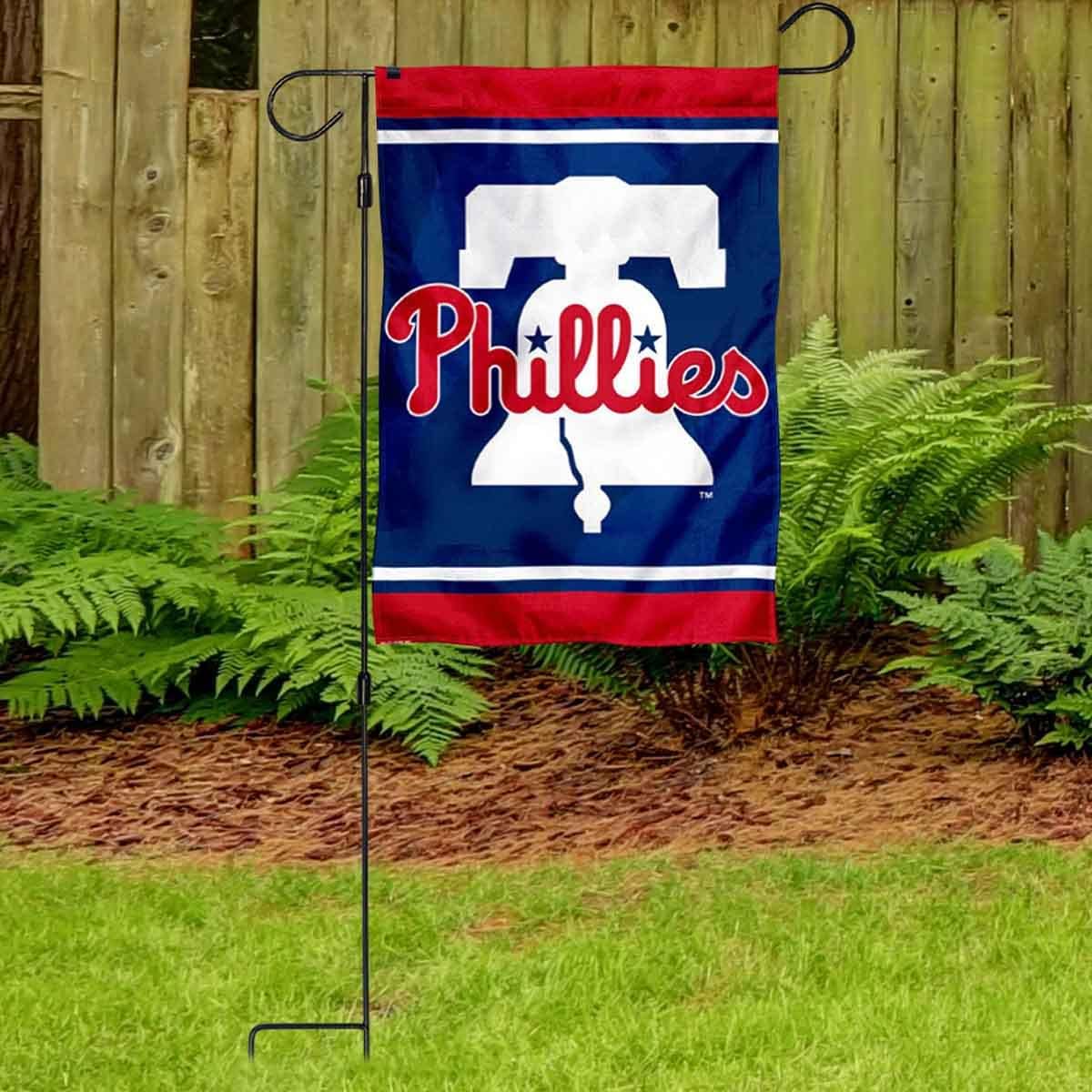 Phillies New Bell Garden Flag with Stand Holder Flagpole
