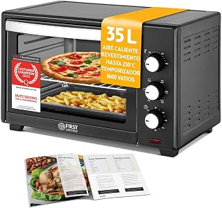 TZS First Austria - Mini Horno 35L 1600W - Minihorno pizza con regulación de temperatura 230°C y revestimiento antiadherente - Con temporizador de 60 min, 3 alturas de inserción, bandeja y parrilla