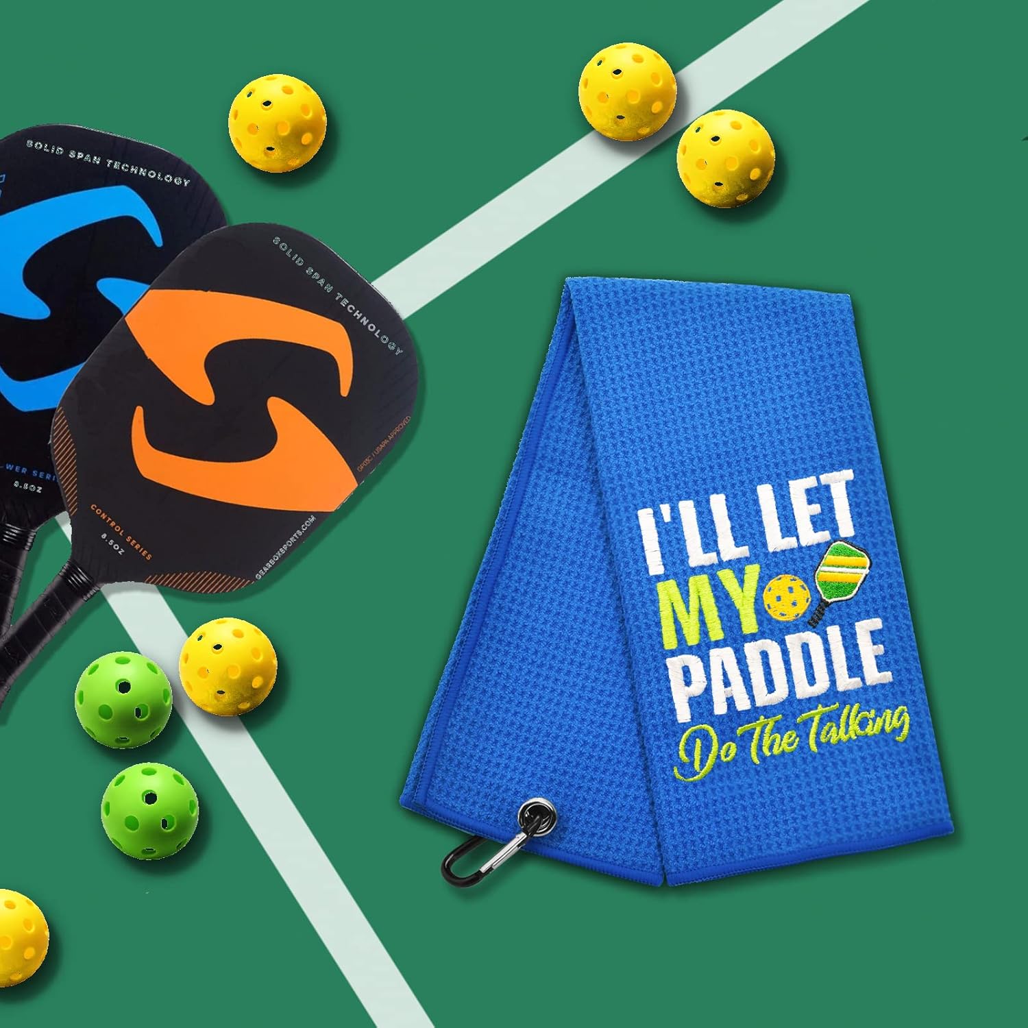 ERHACHAIJIA Let My Paddle Do The Talking Embroidered Pickleball Sports Towel with Clip. Funny Pickleball Gifts for Men Women Pickleball Lover, Birthday Retirement Mother's Day - Image 4