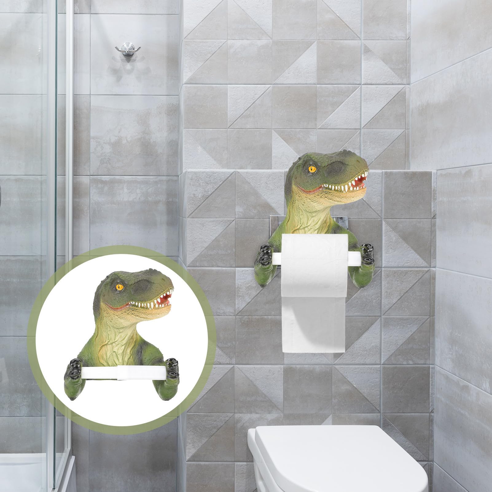 Sewroro Portarrollos de Papel Higiénico de Pared de Resina Soporte para Rollos de Papel Forma de Dinosaurio Montaje en Pared para Baño y Salón