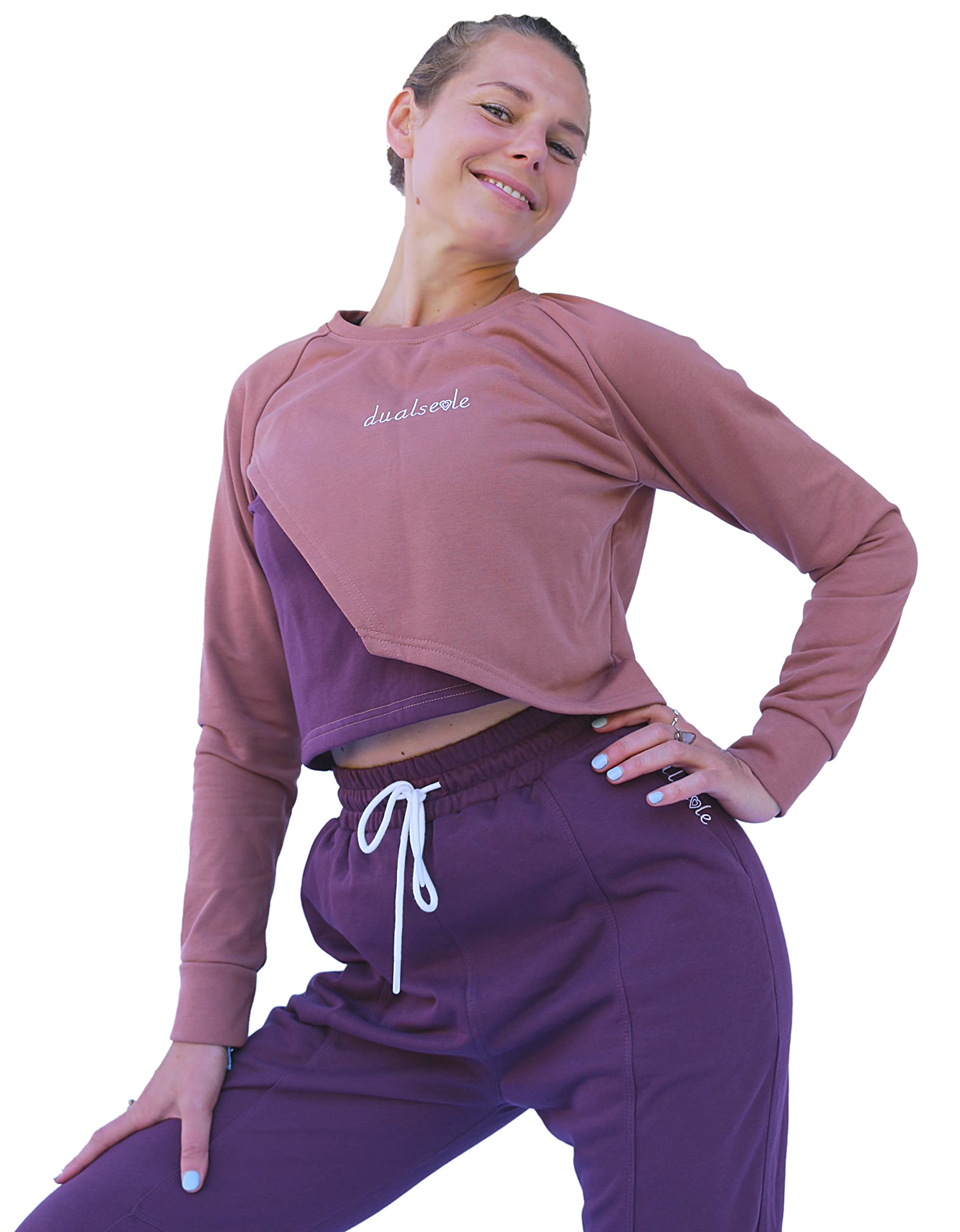 dualseeleEco Women's Yin Yoga Set 100% Cotton Jogging Suit Fitness Suit Two Piece Hoodie and Trousers with High Waistband Streetwear Clothing Set Leisure Suit Tracksuit