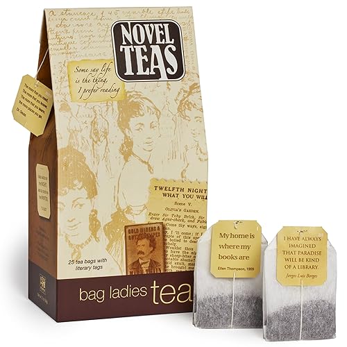 Novel Teas Book Lover's Tea contiene 25 bolsitas de té etiquetadas individualmente con citas literarias de todo el mundo, hechas con el mejor té
