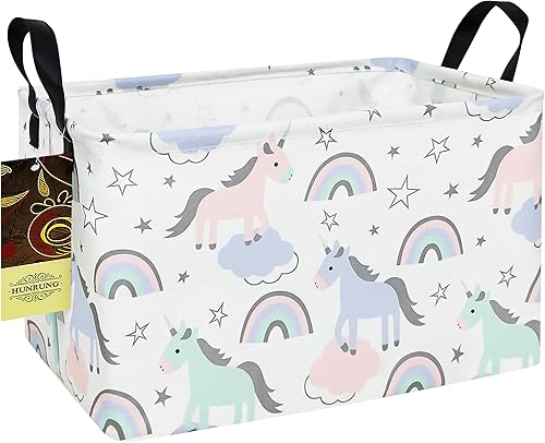 Miniatura 226 de HUNRUNG Cesta rectangular de almacenamiento de lona, bonita cesta organizadora de lona para mascotas, juguetes de niños, libros, ropa, perfecta