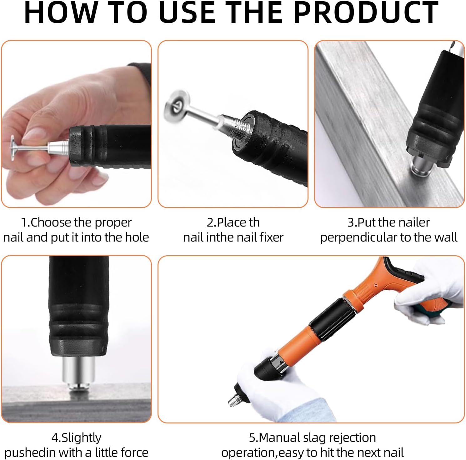 Concrete Nail Gun Kit with 200pcs Nails, 5 Speed Adjustable Manual Nail Gun for Concrete, Portable Nail Wall Fastening Machine Fastening Tool, Suitable for Steel Plates Concrete Household Woodworking