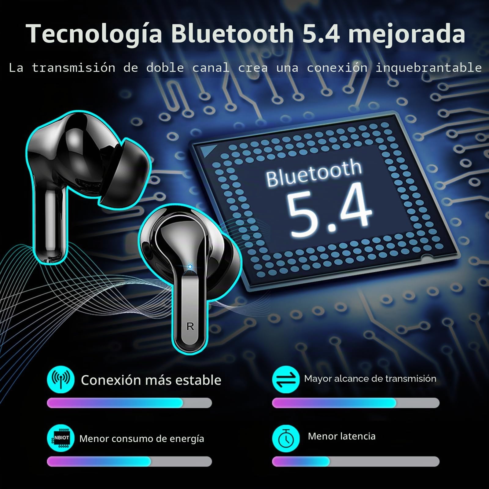 Auriculares Inalámbricos Bluetooth, 2026 Cascos Inalambricos Bluetooth 5.4 HiFi Estéreo con 4 ENC Mics, Auriculare Bluetooth con Reducción de Ruido, 48H Earbuds IP7 Impermeable, USB-C, Pantalla LED
