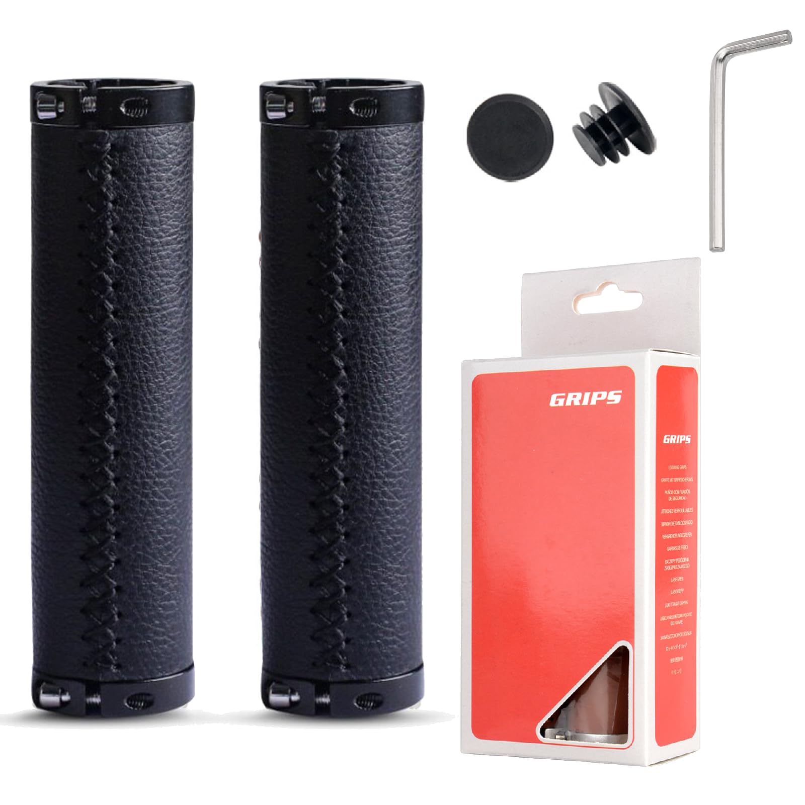 Vonmerie Bike Handlebar Grips, Premium PU Leather Ergonomic Grip Set with Aluminum Lock, Non-Slip & Shock-Absorbing for MTB, BMX, Cruiser, Scooter (Black) — image 1