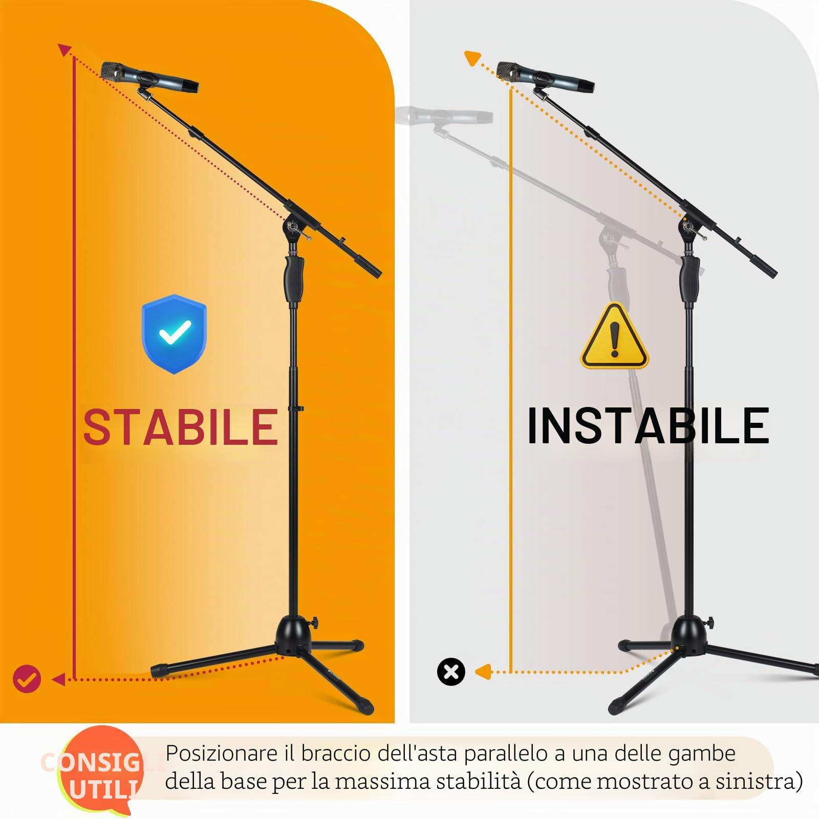 CAHAYA Supporto per Microfono Universale: Asta per Microfono Treppiede con 2 Diversi Clip Supporto per Microfono da Terra Altezza Regolabile per Concerti Videoconferenze Palchi Matrimoni CY0362