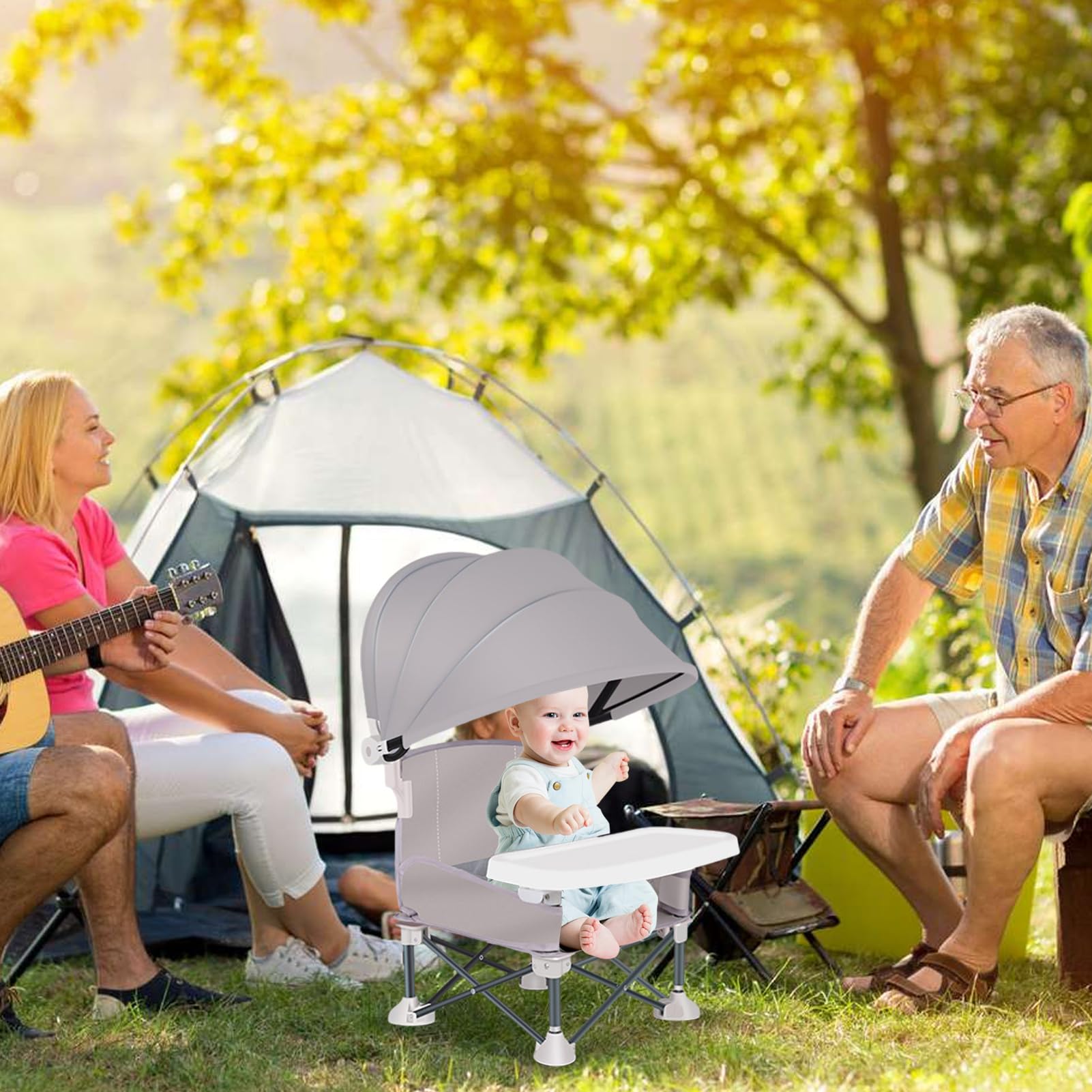 Seggiolino Da Pranzo Pieghevole Portatile Per Bambini,Seggiolino Esterno Per Bambini Con Vassoio Rimovibile - Seggiolino Pieghevole Con Protezione Solare Per Casa All'aperto Picnic Praia Giardino