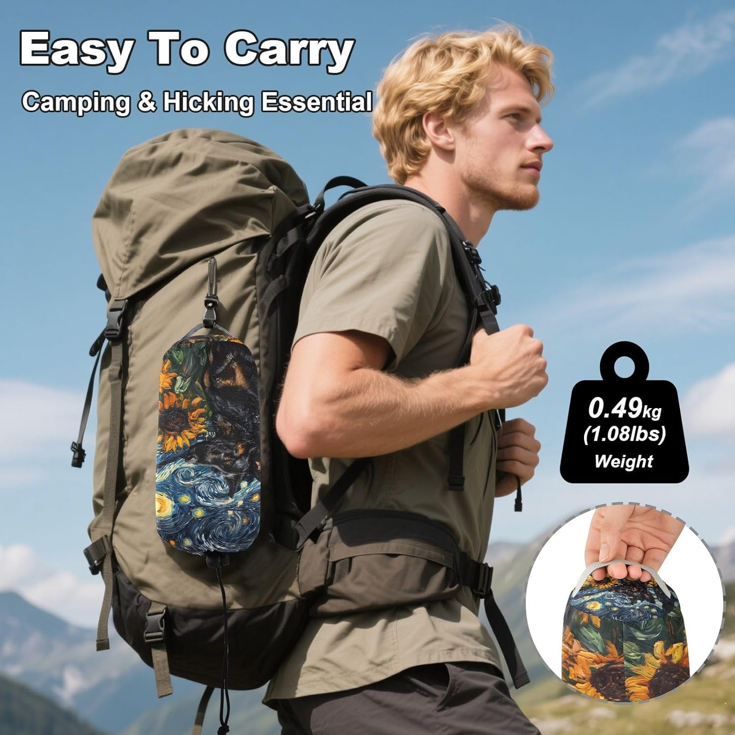 ALAZA Dogs Sunflowers Camping Hammocks Single or 2 Person 500 lbs Portable Parachute Travel Hammock w/Tree Straps for Hiking Backpacking Indoor Outdoor