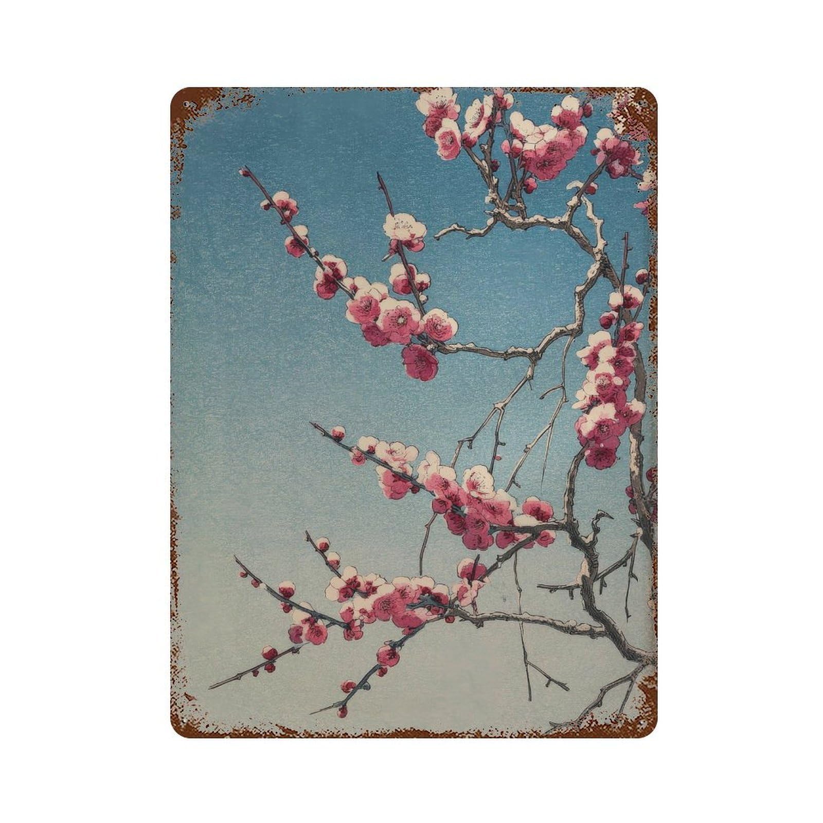 xiaoxiaoshen Cherry Blossom Branch. Traditional Japanese Ukiyo Wall Decor Art Metal Tin Poster Modern Home Decor Art Home Bar Shop Decorations Vintage Sign 40x30cm