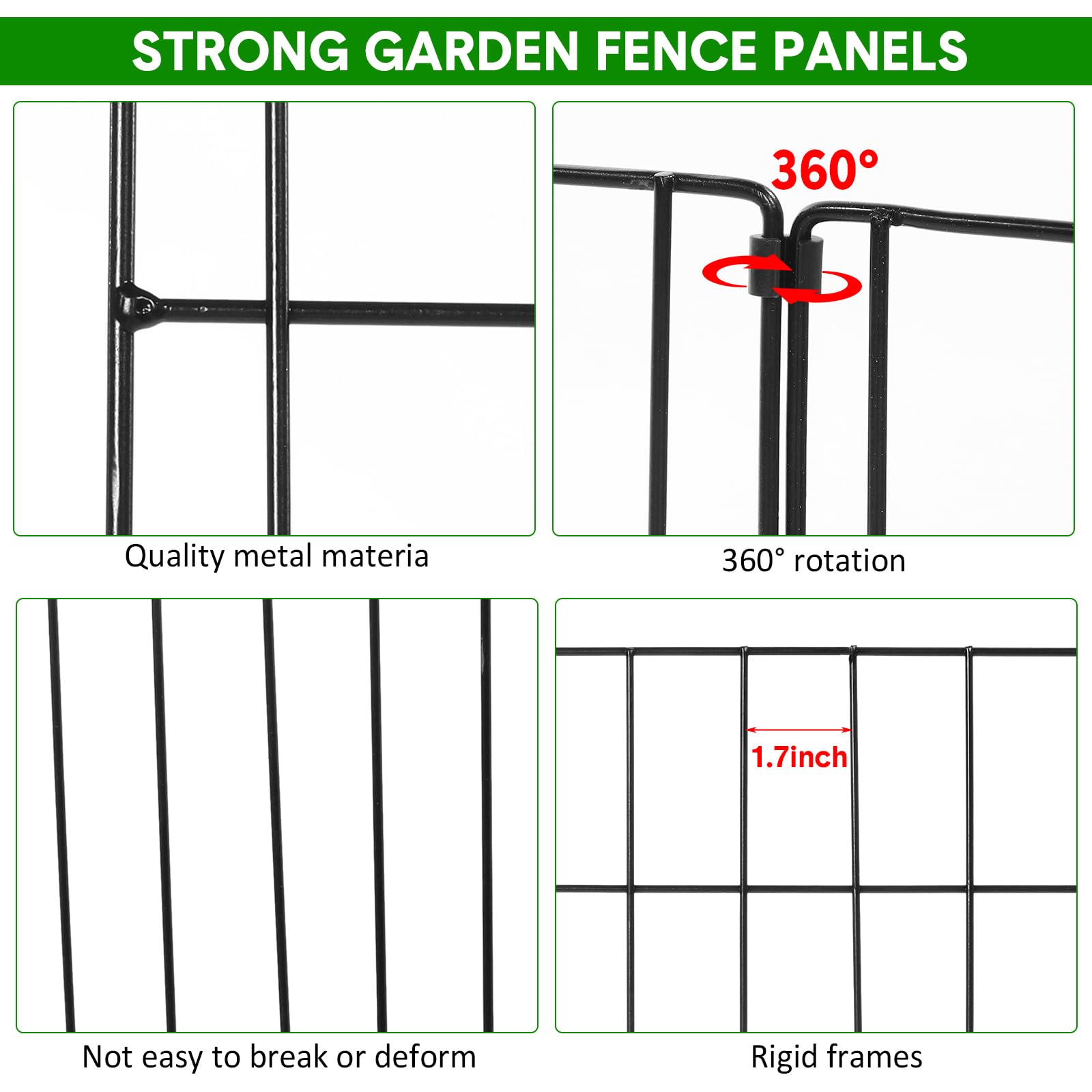Therwen 30 Pack Animal Barrier Fence 1.7" Spike Spacing No Dig Decorative Garden Fencing Total 32.5ft (L) x 17in (H) Rustproof Metal Wire Defense Border Folding Dog Rabbits Blocker Fence Yard Outdoor