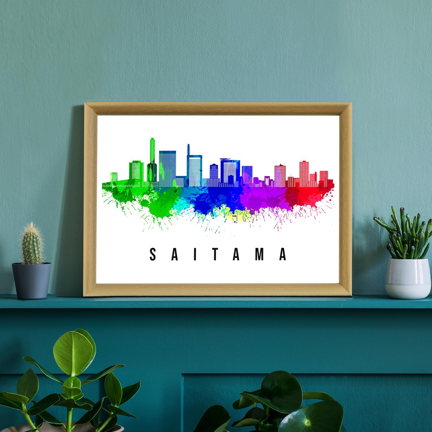 Pera Print Japan Poster, Japan-Saitama Poster, Japan Illustration Skyline City Poster, Modern Skyline Poster, Cityscape and Landmark Print, Home-Office Wall Art Decoration