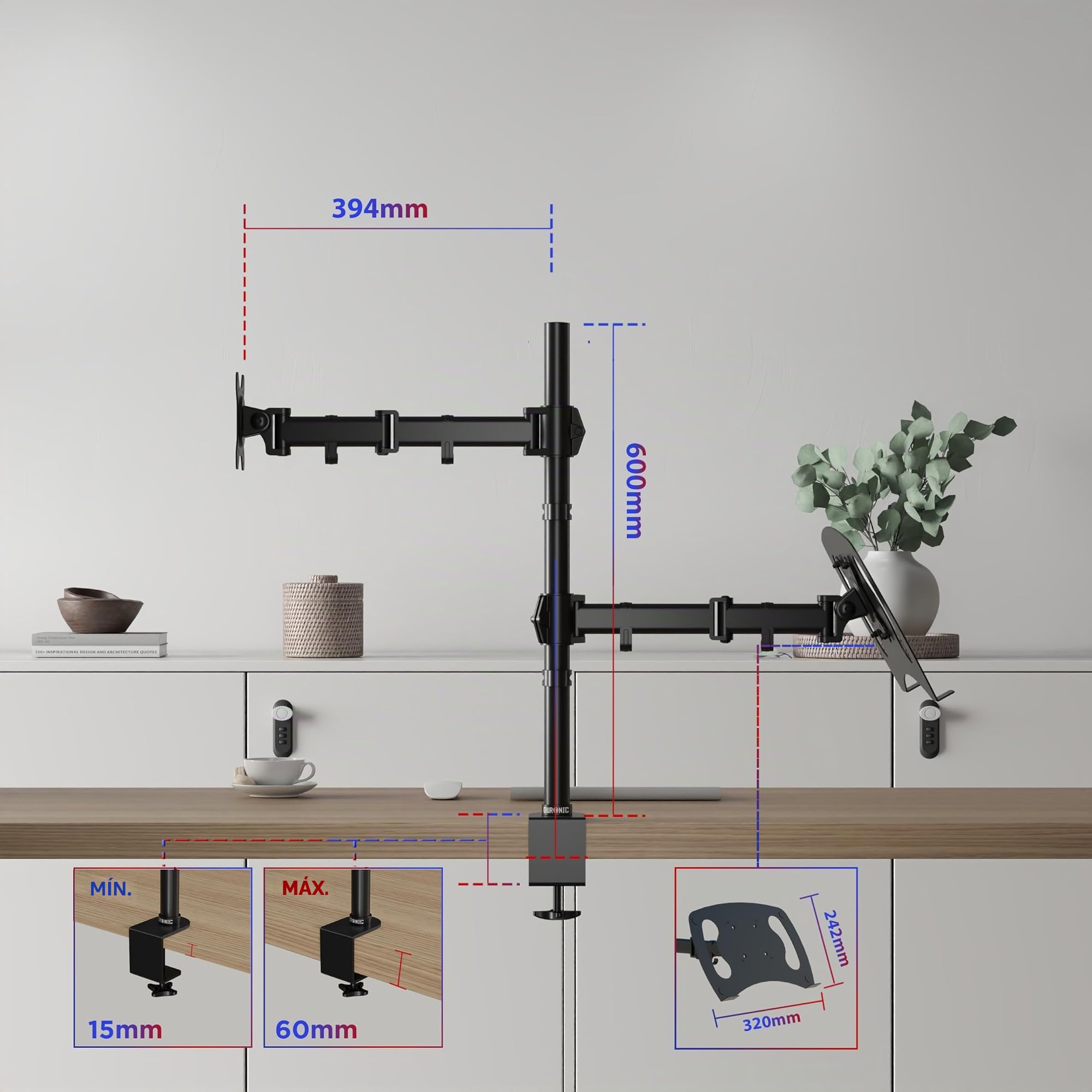 Duronic DM25L1X1 BK Brazo para Monitor de 13" a 27" de hasta 8 Kg, 60 cm