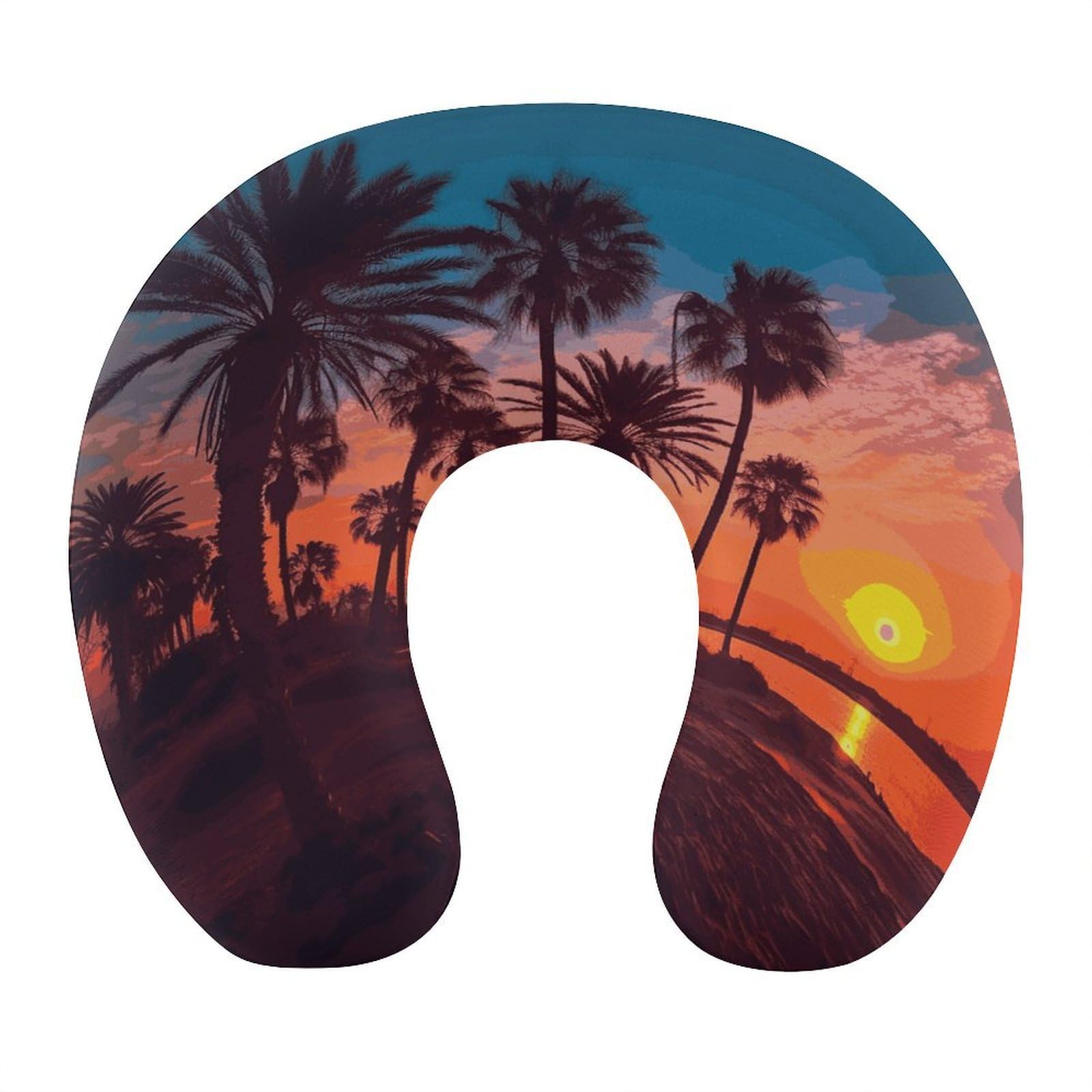 FekiLoot Palm Tree Sunset Travel Pillow U Shaped Neck Pillow Comfortable Memory Foam Pillow Portable Soft Headrest Lightweight Neck and Head Support for Planes Trains Self-Driving Cars