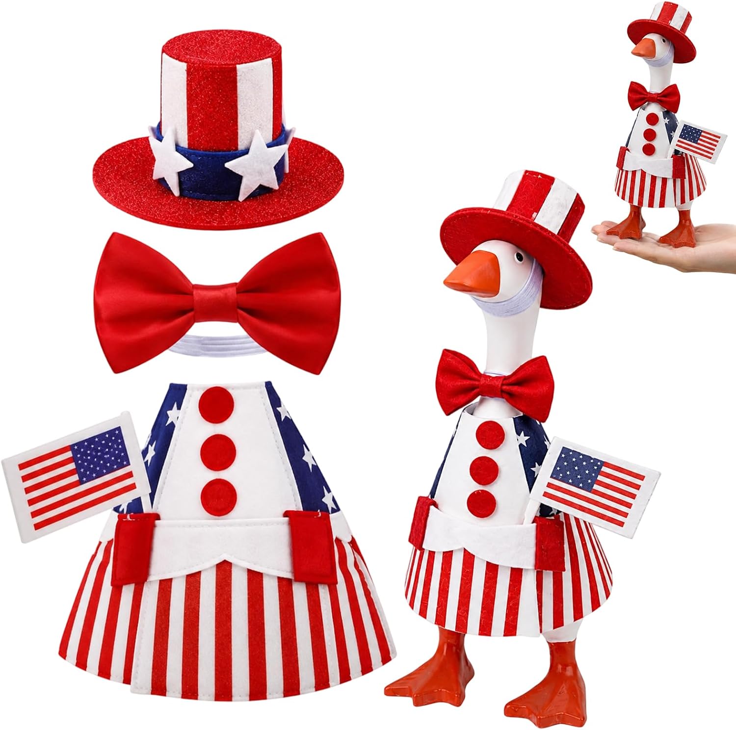 7 Inch Desk Goose Outfit, 4 Set Mini Accessories Set for Goose Statue