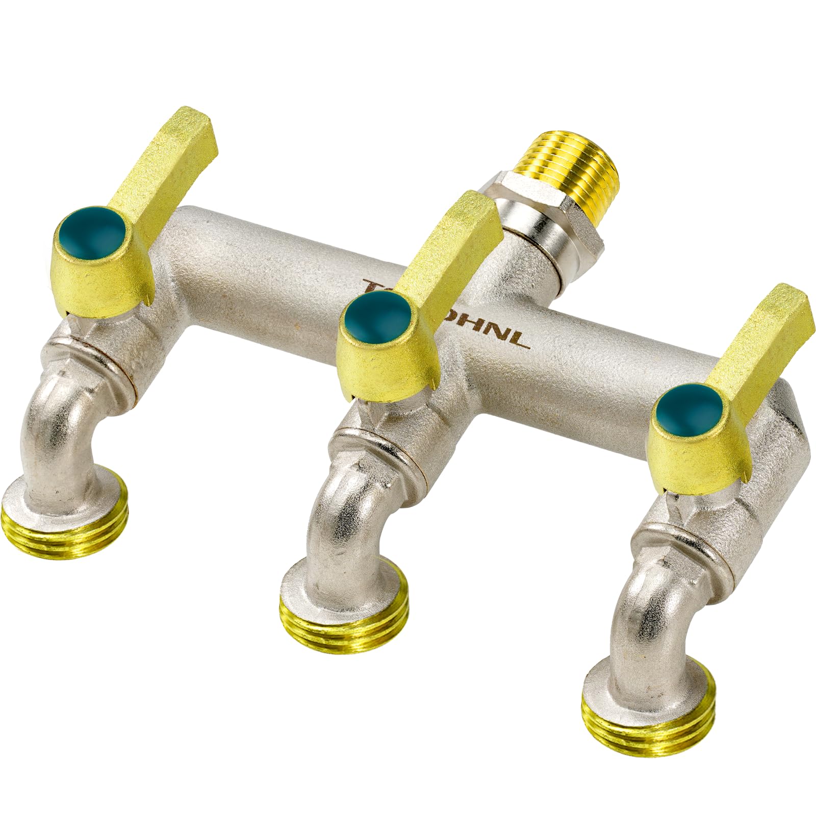 TSGOHNL 3-Way Heavy Duty Brass Outdoor Faucet, Frostproof Garden Faucet, NPT 1/2‘ Male Inlet and GHT 3/4’ Outlet, Nickel-Plated, Rustproof Horizontal