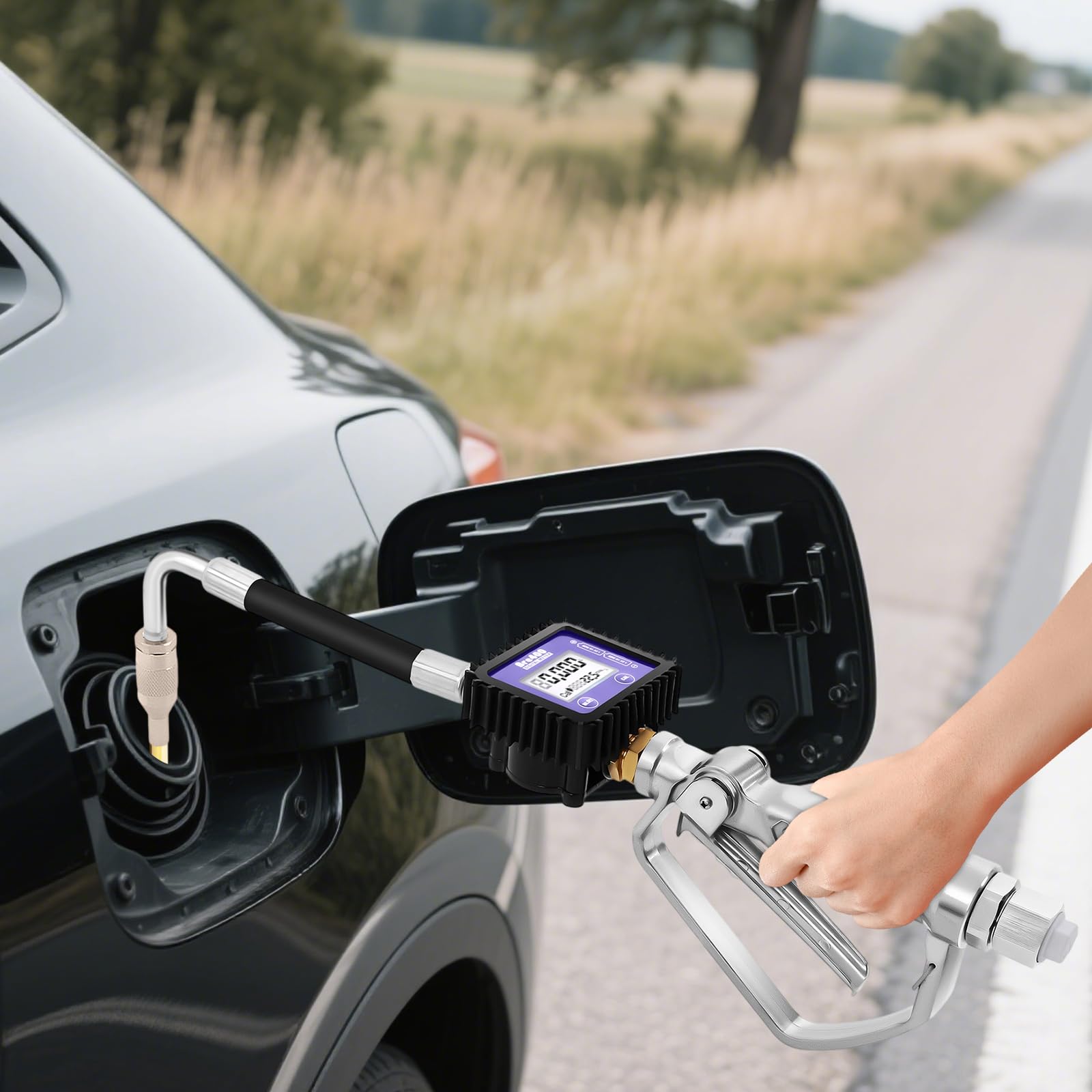Pompa di trasferimento digitale, distributore di olio elettronico per auto, officina, argento | Ideale per officina e garage, ergonomico, con display LCD, consente un dosaggio del liquido comodo e veloce