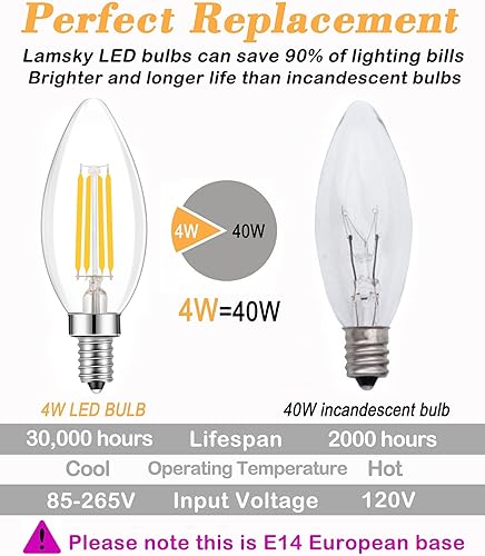 Miniatura 4 de Bombilla LED con forma de vela de filamento E14, bombilla de base europea E14, blanco neutro 4000 K, equivalente a 4000 lúmenes, 40 W, con forma de