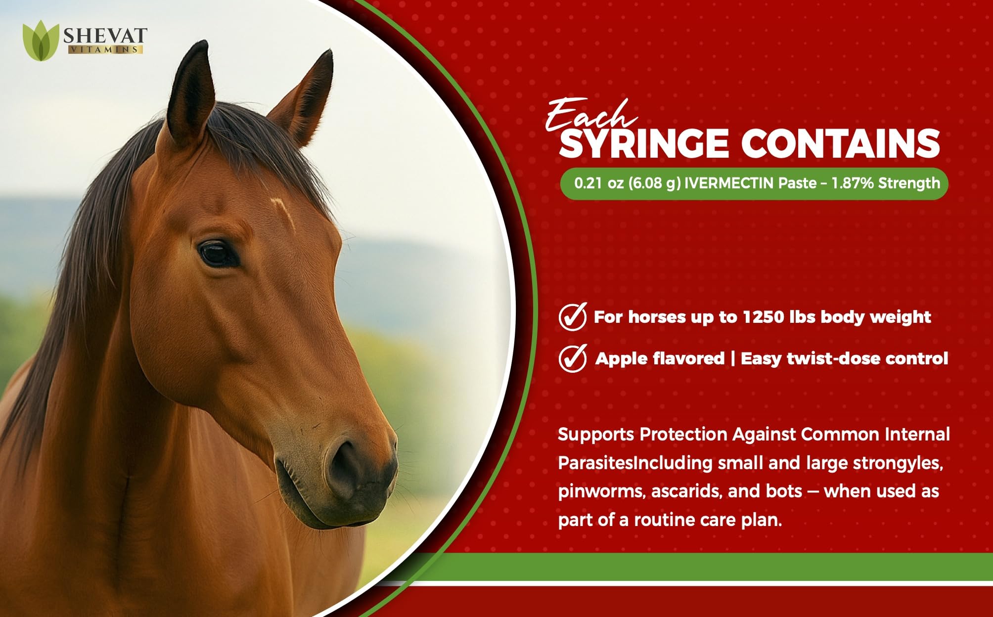 Ivermectin Horse Paste 1.87% Apple Flavor 6.08 g Tube for Horses up to 1200 lbs