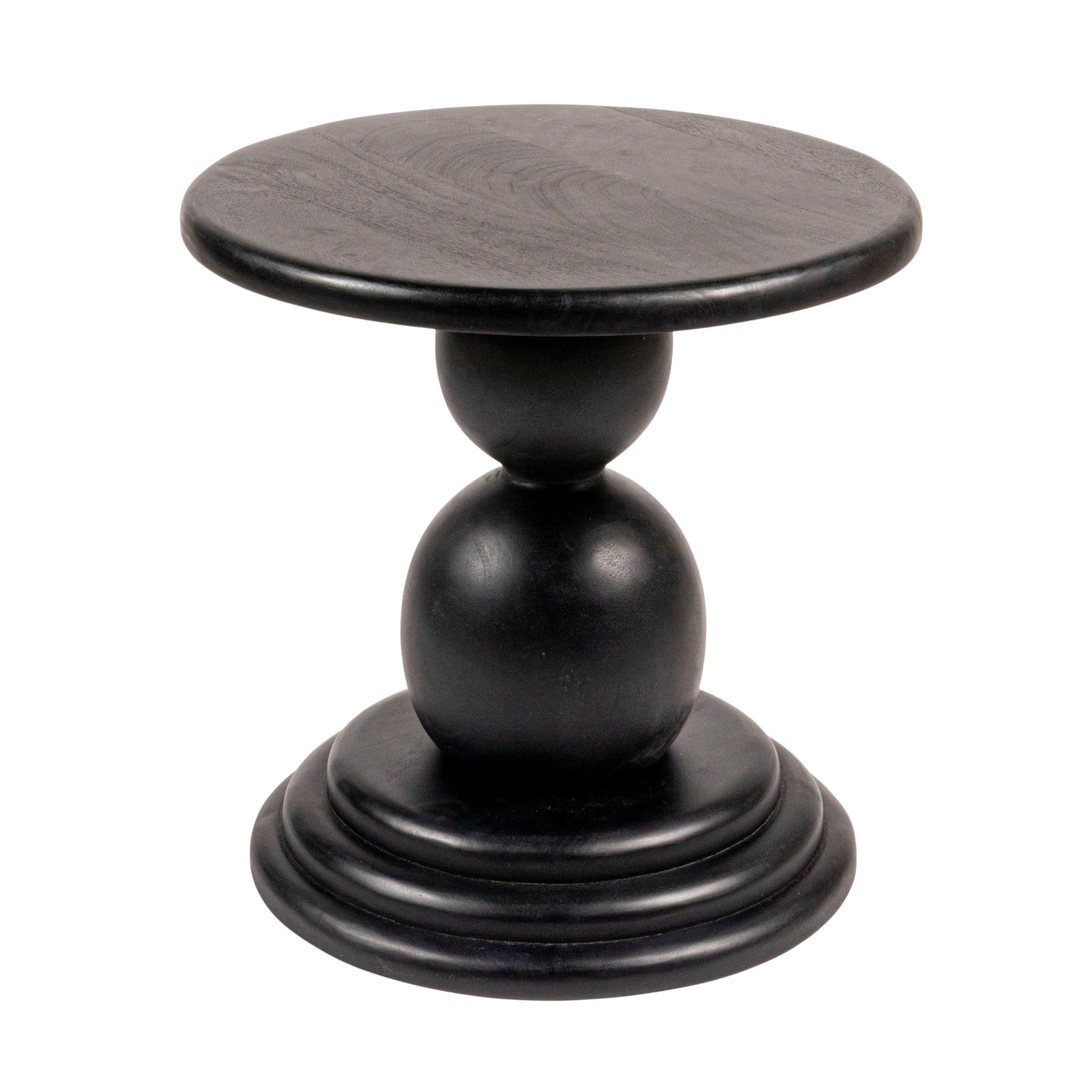 Creative Co-Op Round Mango Wood Bulbed Pedestal End Table, Black
