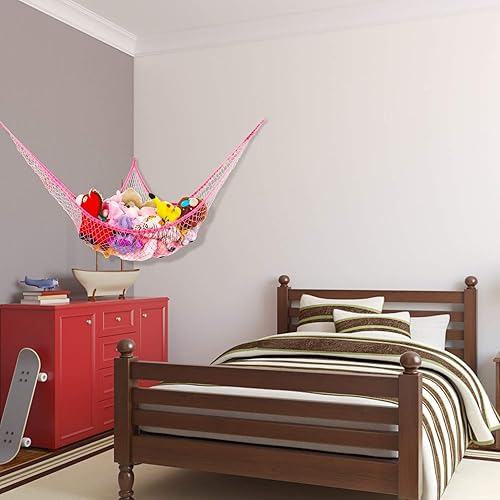 Miniatura 12 de Hamaca de juguete jumbo para animales de peluche y almacenamiento de juguetes, red de hamaca de 70 pulgadas, esquina de pared, extra grande, para