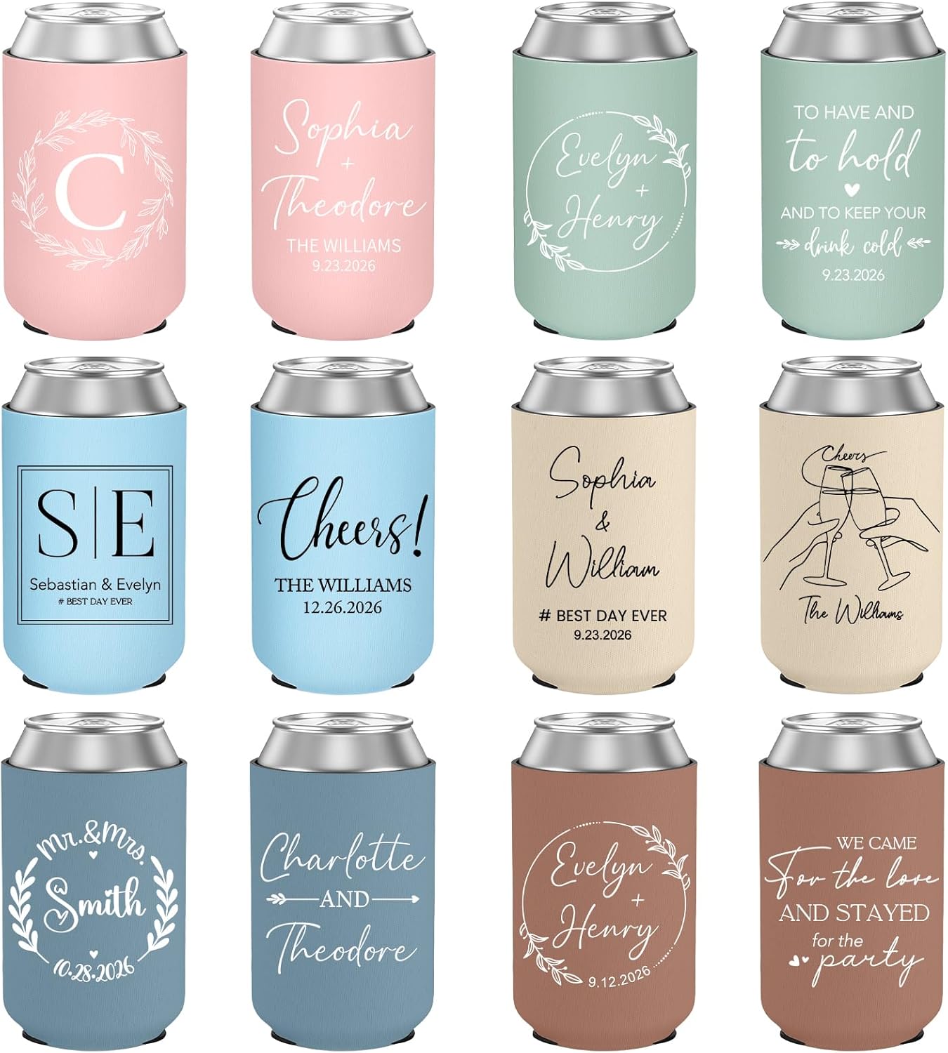Custom Wedding Can Cooler 100 Pack Bulk Wedding Favors for Guests Insulated Neoprene Beer Drink Holder Personalized Engagement Party Decorations