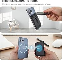 Vista 2 de KIHUWEY Cartera MagSafe con soporte magnético, de cuero seguro y desmontable, con función de atril RFID para iPhone 16/15/14/13/12 Pro Max Plus,