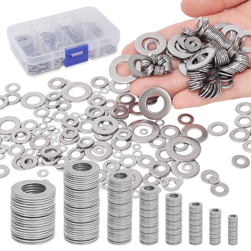 180PCS / Box Stainless Steel Flat Screw Washer Round Metal Fixed Washers Home Improvement Fastener Gasket Repair Accessories M2/ M2.5/ M3/ M4/ M5/ M6/ M8/ M10