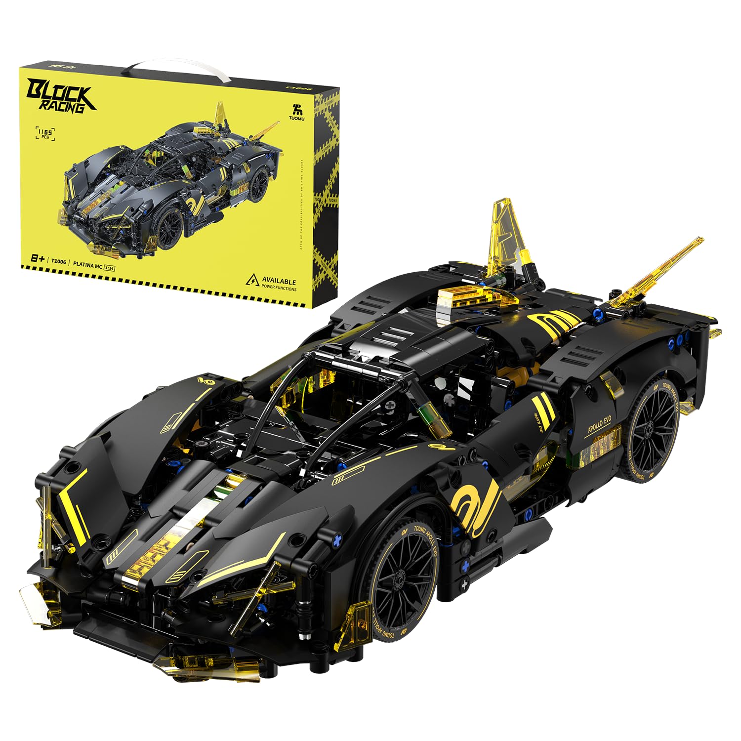 TUOMU EVO Super Car Building Blocks Set, T1006 1:14 Scale Model Car Building Kit for Display and Collectible, Race Vehicle Building Toy for Kids 8+ and Adults, 1165 PCS