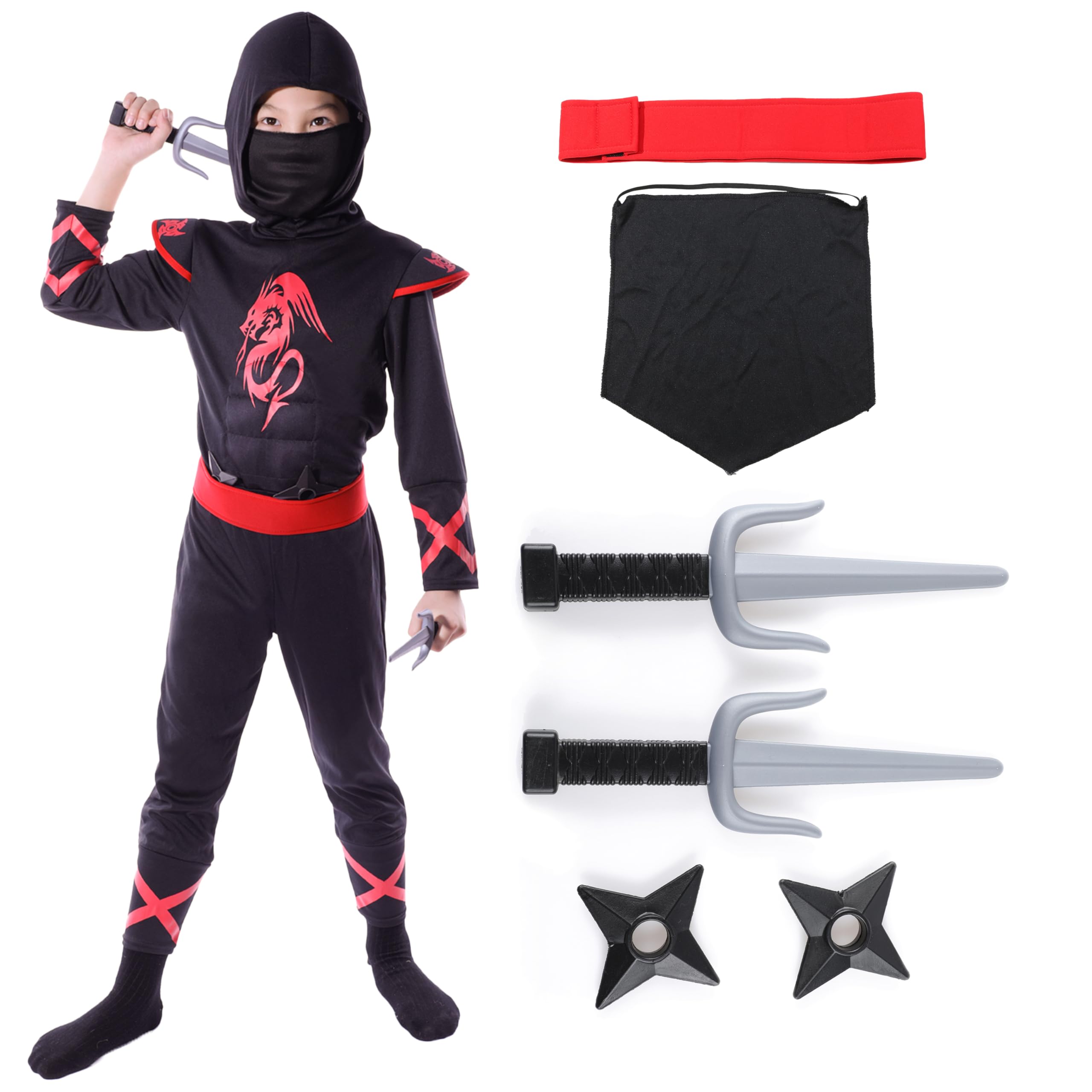 Sincere Party Ropa ninja infantil, equipo de juego de roles de vestir Ninja y accesorios