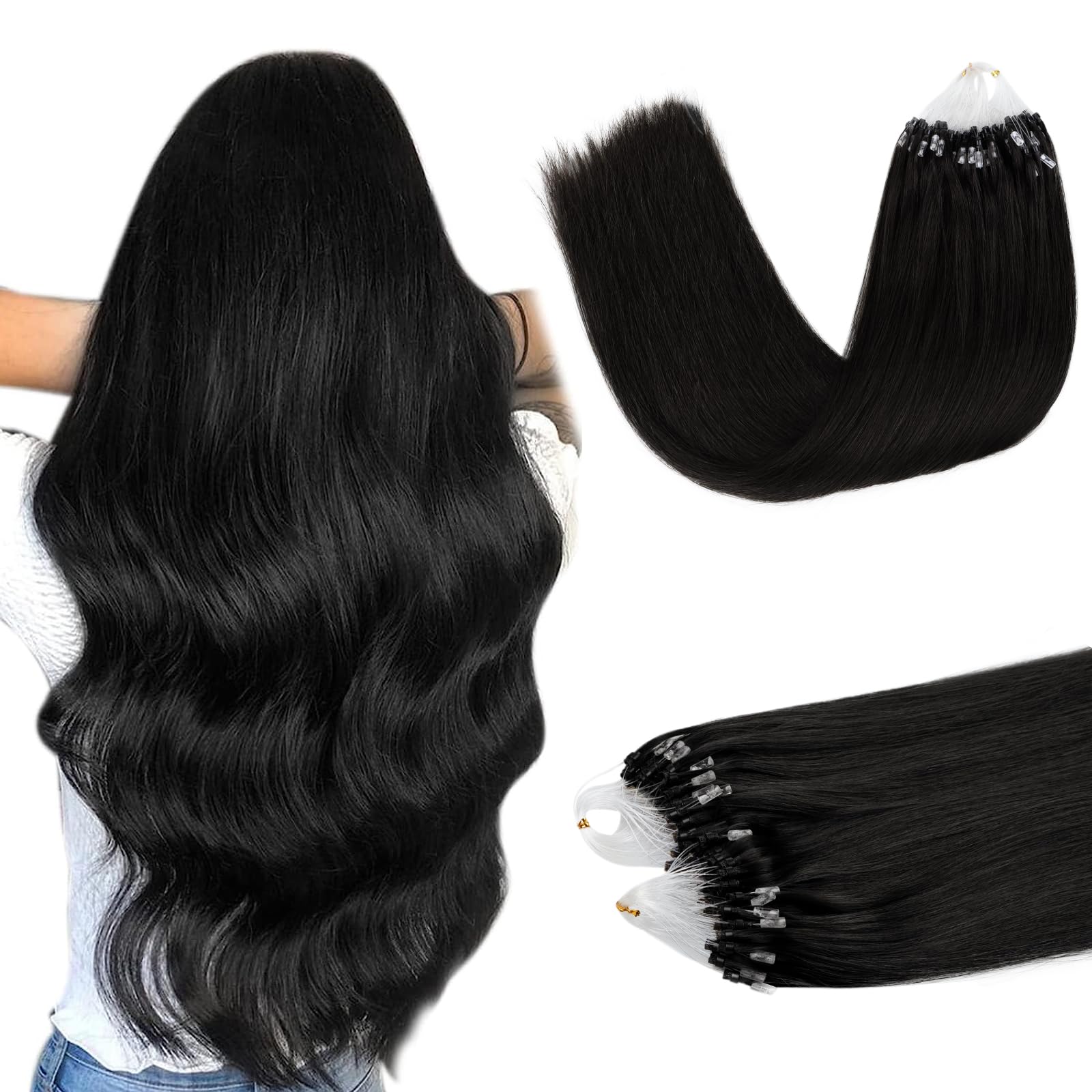 DOORES Nano Hair Extensions Real Human Hair, Dark Blonde Highlighted Bleach Blonde 14 Inch 50g 100s