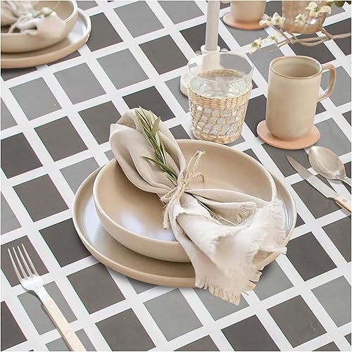 Miniatura 2 de FIFTY FEET Mantel cuadrado de 54 x 54 pulgadas, mantel de vinilo con reverso de franela para mesas cuadradas impermeable, cubierta de plástico para