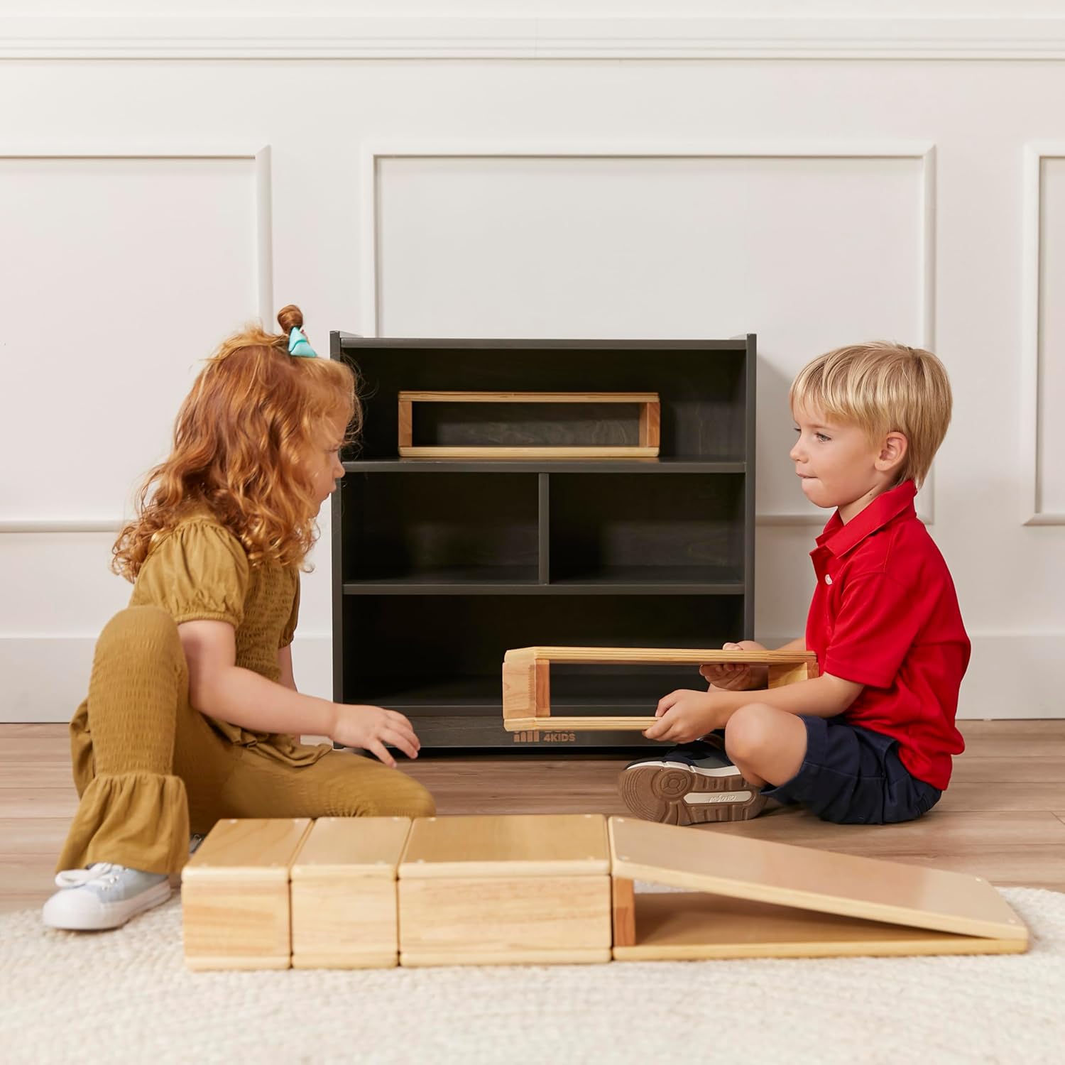 ECR4Kids Mobile Building Block Storage Cabinet, Small, Classroom Furniture, Grey Wash